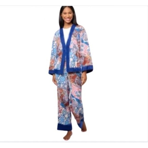Tolani Collection Multi Print Velvet Trimmed Pajamas Lounge Wear 2X - Picture 8 of 11